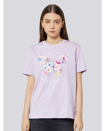 女款花卉拼貼印花T恤