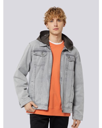 Men's Hooded Color Dye Denim Jacket