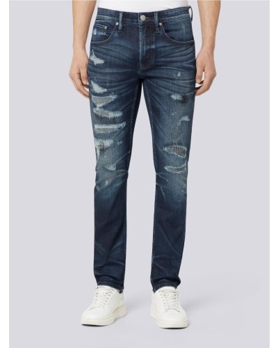 Men's Slim Taper V57 Kaihara Dark Tone Distress Indigo Jeans