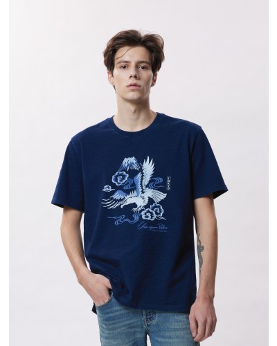 男裝靛藍鷹圖案T恤
